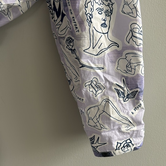 Baum und Pferdgarten tattoo blue white print tie wrap blouse - Picture 5 of 9